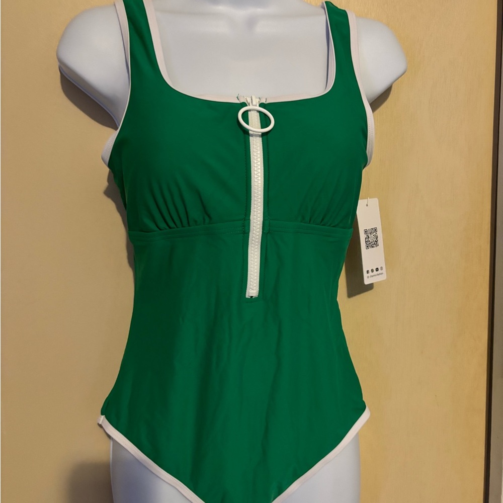 Charmo: Green One-Piece Swimsuit with White Trim